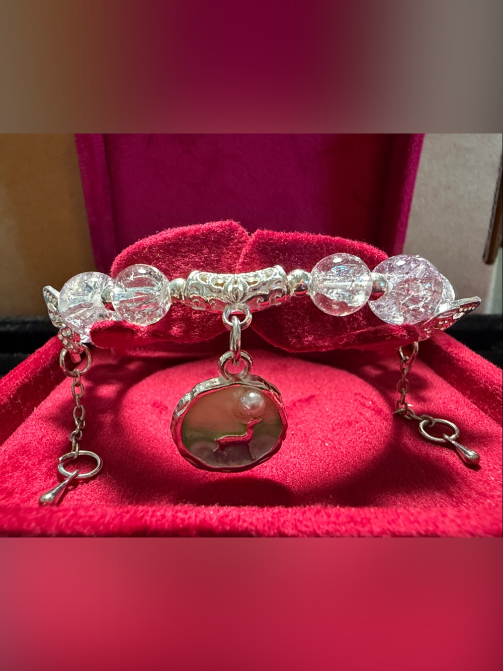 Clear Crystal Beaded Bracelet with Silver Charm